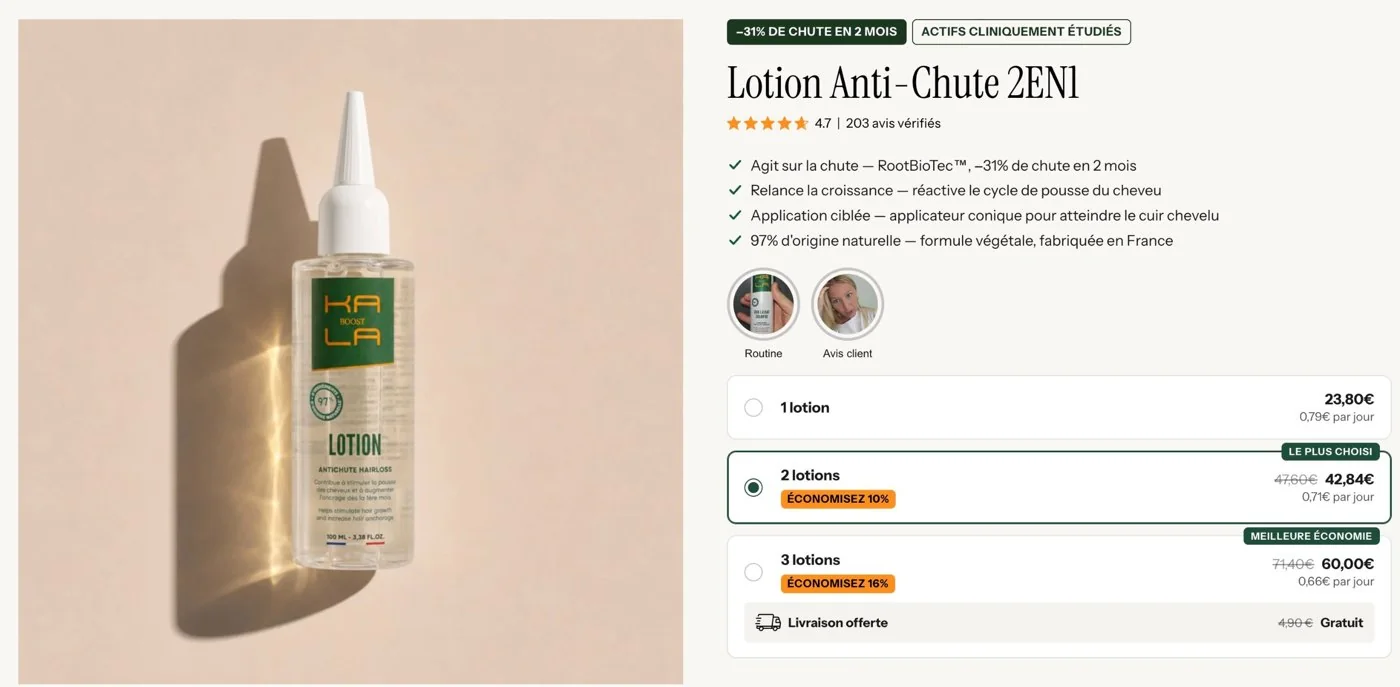 Page produit Kalaboost après la refonte